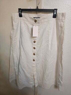 DKNY Cream Button-Front Midi Skirt